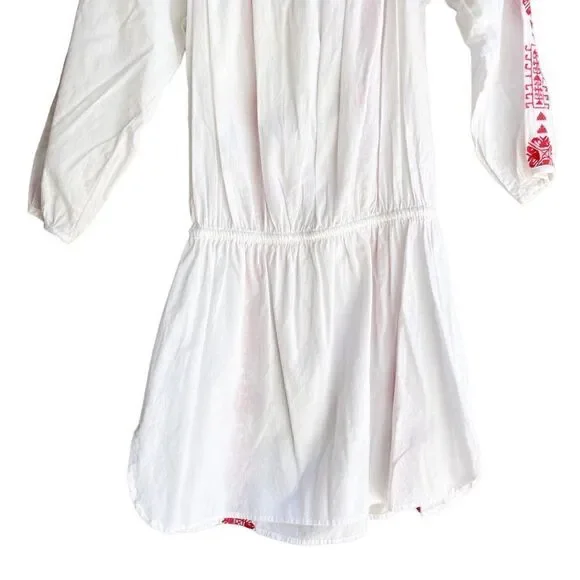 Pampelone Bardot White Red Embroidered Off the Shoulder Tunic Dress Cover Up - Picture 11 of 11
